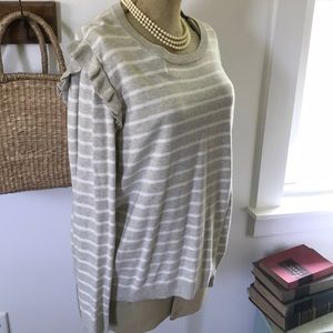 J. Crew sweater with ruffle trim around shoulder